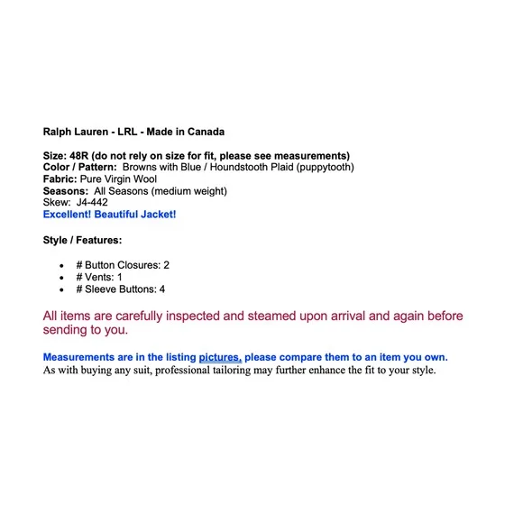 Ralph Lauren LRL Mens 52R Brown Houndstooth Casual Blazer Sport Coat - Picture 2 of 15